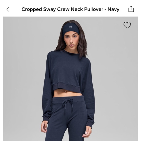 Alo Cropped Sway Crew Neck Pullover - Navy - Picture 3 of 3